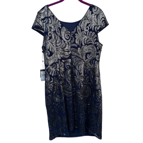 Adrianna Papell Navy Silver Beaded Gown Dress Sz 14W Formal Evening Cocktail - Picture 1 of 9